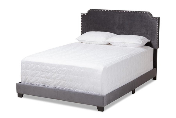 Dark Grey Velvet Upholstered Queen Size Bed Darcy-Grey-Queen