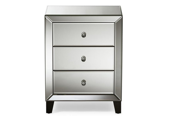 Chevron Hollywood Regency Mirrored 3-Drawers Nightstand RS1155