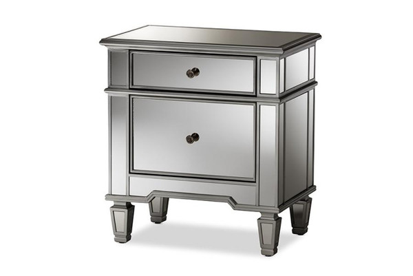 Sussie Hollywood Regency Mirrored 2-Drawer Nightstand RXF-680