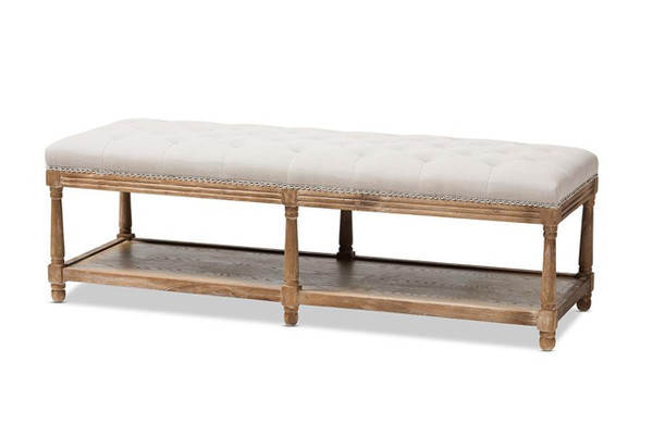 Celeste Oak Beige Linen Upholstered Ottoman Bench TSF-9336-Beige-Bench