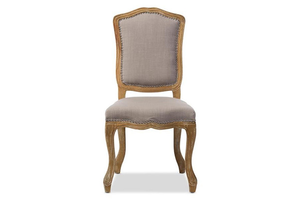 Chateauneuf French Weathered Oak Beige Fabric Dining Side Chair TSF-9345