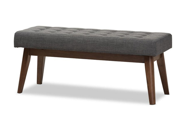 Elia Walnut Wood Grey Fabric Button-Tufted Bench WM1622-BE-Dark Grey/Walnut