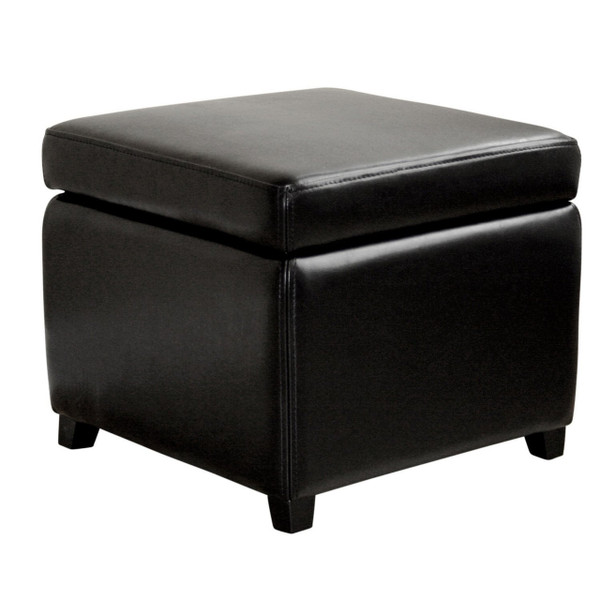 Black Full Leather Small Storage Cube Ottoman Y-162-023-black