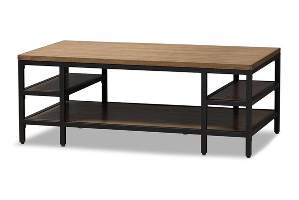 Caribou Oak Brown Wood and Black Metal Coffee Table YLX-0005-CT