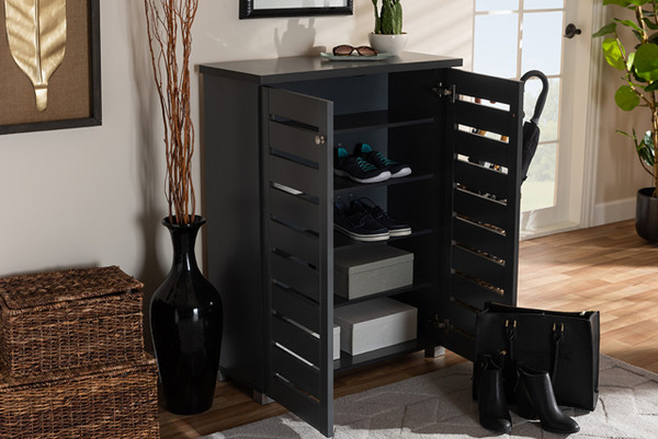 Adalwin Modern And Contemporary Dark Gray 2-Door Wooden Entryway Shoe Storage Cabinet SC863522M-Dark Grey-Shoe Cabinet