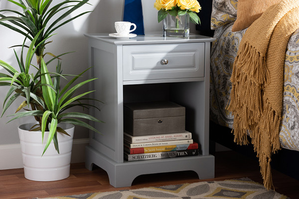 Chase Modern Transitional Light Grey Finished 1-Drawer Wood Nightstand SR161050-Light Grey-NS