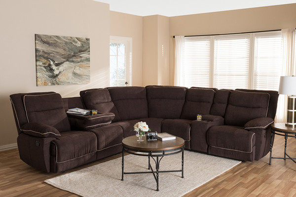Sabella Modern And Contemporary Chocolate Brown Fabric Upholstered 7-Piece Reclining Sectional Sofa RX038A-Chocolate Brown-SF