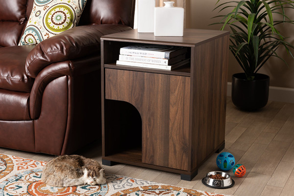 Nova Modern And Contemporary Walnut Brown Finished 1-Door Cat Litter Box Cover House SECHC150100WI-Columbia-Cat House