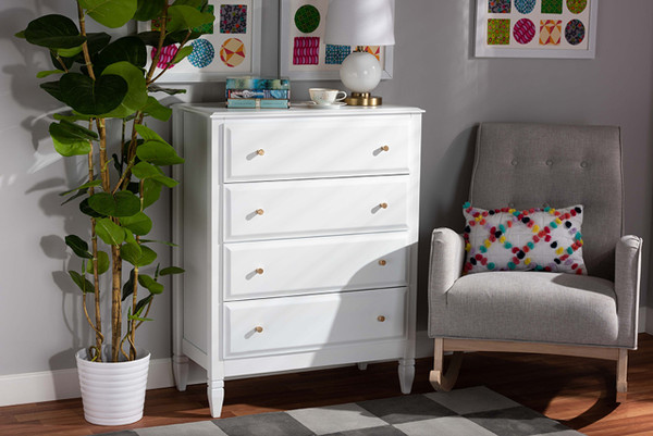 Naomi Classic And Transitional White Finished Wood 4-Drawer Bedroom Chest MG0038-White-4DW-Chest