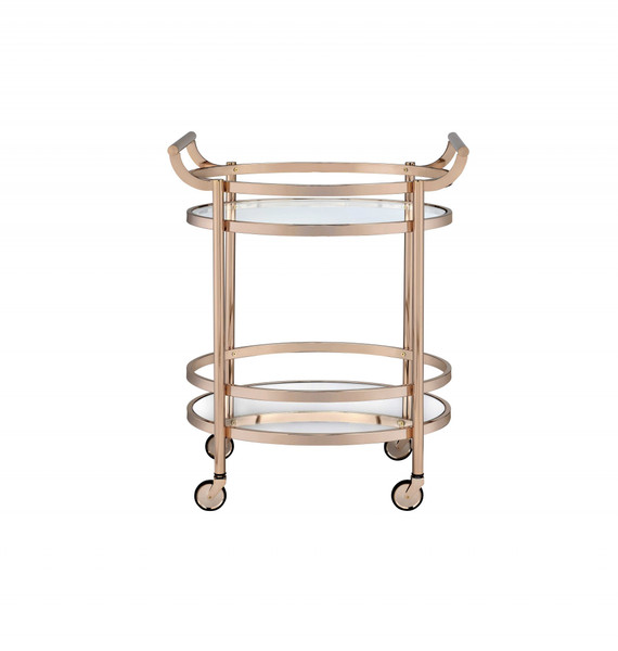 27" X 19" X 34" Clear Glass And Rose Gold Serving Cart (286459)