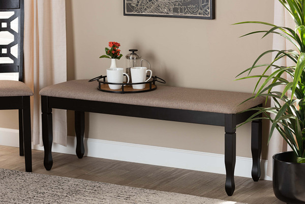Corey Modern And Contemporary Sand Fabric Upholstered And Dark Brown Finished Wood Dining Bench RH039-Sand/Dark Brown-Dining Bench