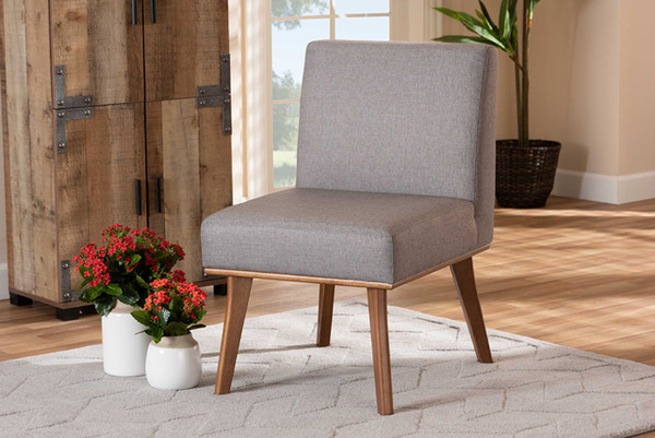 Odessa Mid-Century Modern Grey Fabric Upholstered And Walnut Brown Finished Wood Dining Chair BBT8054-Grey/Walnut-CC