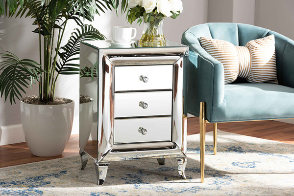 Pauline Contemporary Glam And Luxe Mirrored 3-Drawer Nightstand RXF-2441-NS