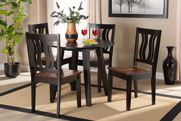 Anesa Modern And Contemporary Transitional Two-Tone Dark Brown And Walnut Brown Finished Wood 5-Piece Dining Set Anesa-Dark Brown/Walnut-5PC Dining Set