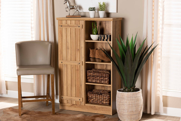 Eren Modern And Contemporary Farmhouse Natural Oak Brown Finished Wood 1-Door Shoe Cabinet PL-MC80325-Oak-Shoe Cabinet