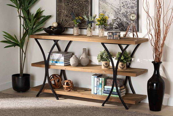 Terrell Modern Rustic And Industrial Natural Brown Finished Wood And Black Finished Metal Console Table JY20A165-Natural/Black-Console