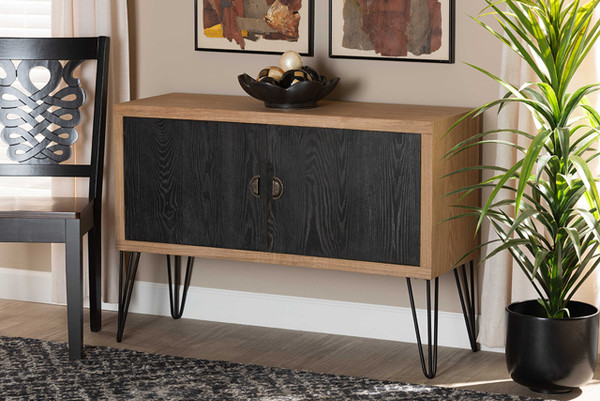 Denali Modern And Contemporary Two-Tone Walnut Brown And Black Finished Wood And Metal Storage Cabinet JY20A174-Black/Walnut-Cabinet