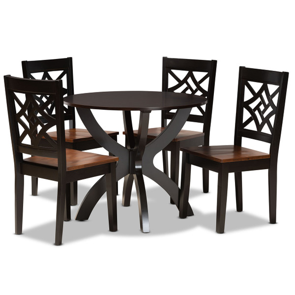 Anila Modern And Contemporary Two-Tone Dark Brown And Walnut Brown Finished Wood 5-Piece Dining Set Anila-Dark Brown/Walnut-5PC Dining Set