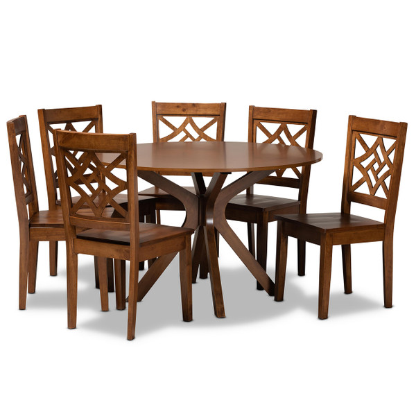 Miela Modern And Contemporary Walnut Brown Finished Wood 7-Piece Dining Set Miela-Walnut-7PC Dining Set