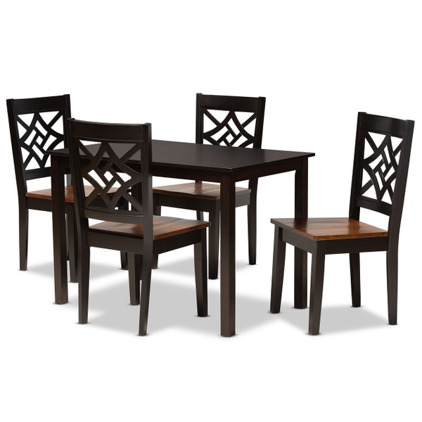 Nicolette Modern And Contemporary Two-Tone Dark Brown And Walnut Brown Finished Wood 5-Piece Dining Set RH340C-Dark Brown/Walnut-5PC Dining Set