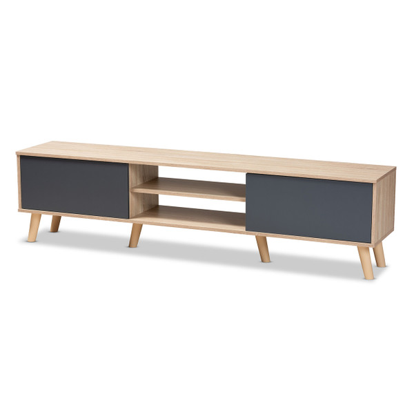 Clapton Modern And Contemporary Two-Tone Grey And Oak Brown Finished Wood Tv Stand TV8010-Oak/Grey-TV