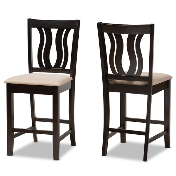 Fenton Modern And Contemporary Transitional Sand Fabric Upholstered And Dark Brown Finished Wood 2-Piece Counter Stool Set RH338P-Sand/Dark Brown-PC