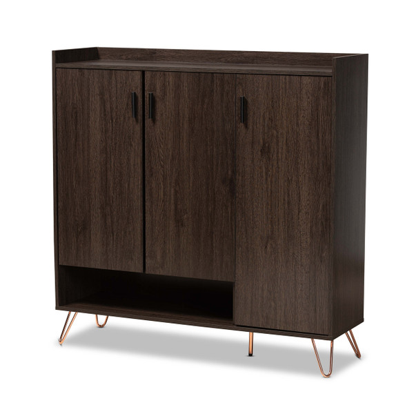 Baldor Modern And Contemporary Dark Brown Finished Wood 3-Door Shoe Cabinet MPC8022-Dark Brown-Shoe Cabinet