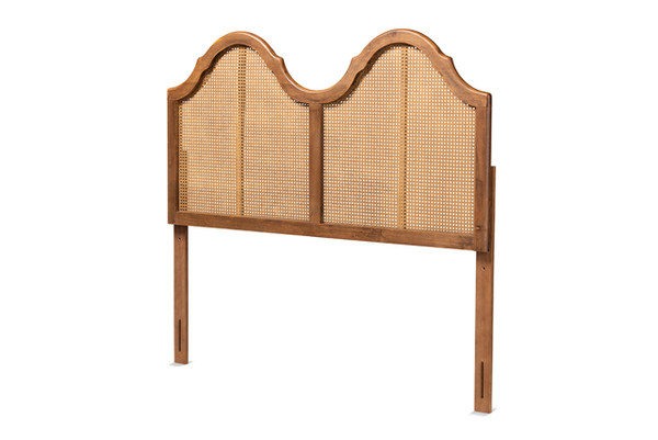 Hazel Vintage Classic And Traditional Ash Walnut Finished Wood And Synthetic Rattan King Size Arched Headboard MG9739-1-Ash Walnut Rattan-HB-King
