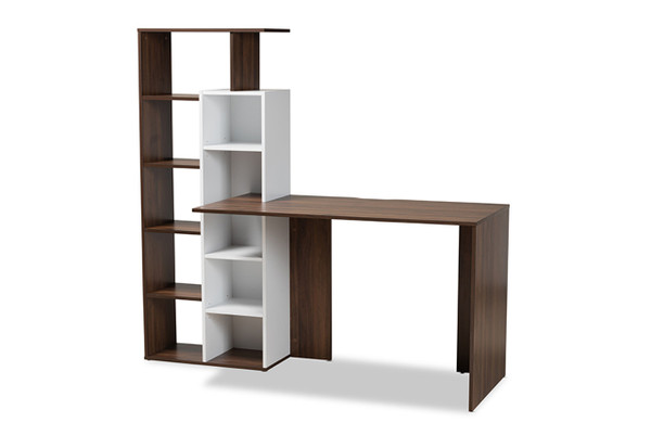 Rowan Modern And Contemporary Two-Tone White And Walnut Brown Finished Wood Storage Computer Desk With Shelves SESD8016WI-Columbia/White-Desk