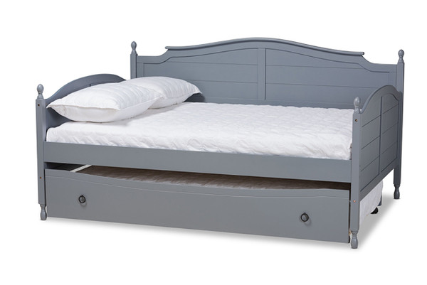 Mara Cottage Farmhouse Grey Finished Wood Full Size Daybed With Roll-Out Trundle Bed MG0030-Grey-Daybed-Full