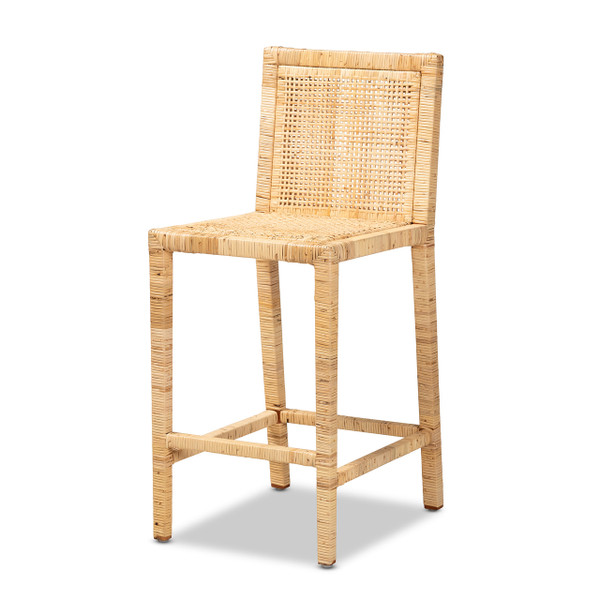 Sofia Modern And Contemporary Natural Finished Wood And Rattan Counter Stool Sofia-Natural-CS