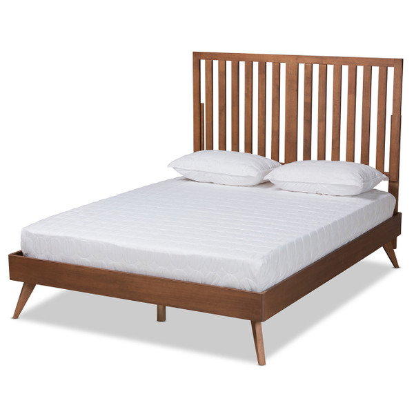 Saki Mid-Century Modern Walnut Brown Finished Wood Full Size Platform Bed Saki-Ash Walnut-Full