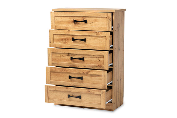 Colburn Modern And Contemporary Oak Brown Finished Wood 5-Drawer Tallboy Storage Chest BR888002-Wotan Oak