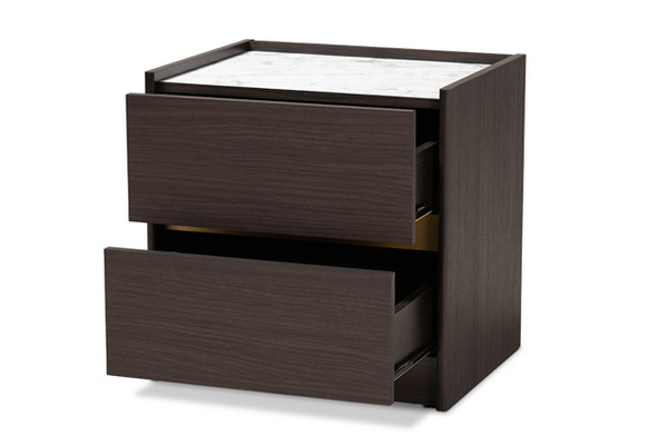 Walker Modern And Contemporary Dark Brown And Gold Finished Wood Nightstand With Faux Marble Top LV25ST2524-Modi Wenge/Marble-NS