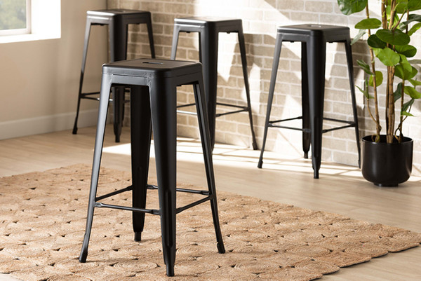 Horton Modern And Contemporary Industrial Black Finished Metal 4-Piece Stackable Bar Stool Set AY-MC07-Black Matte-BS