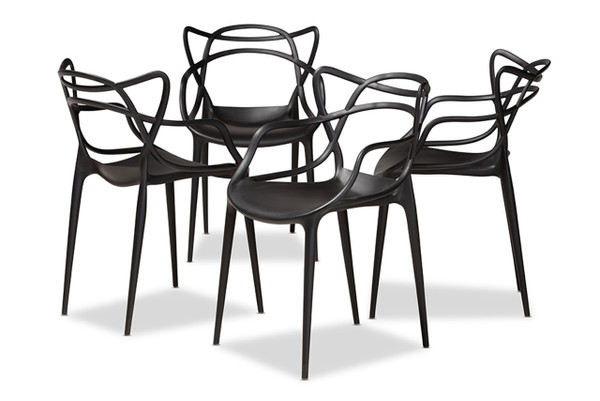 Landry Modern And Contemporary Black Finished Polypropylene Plastic 4-Piece Stackable Dining Chair Set AY-PC10-Black Plastic-DC