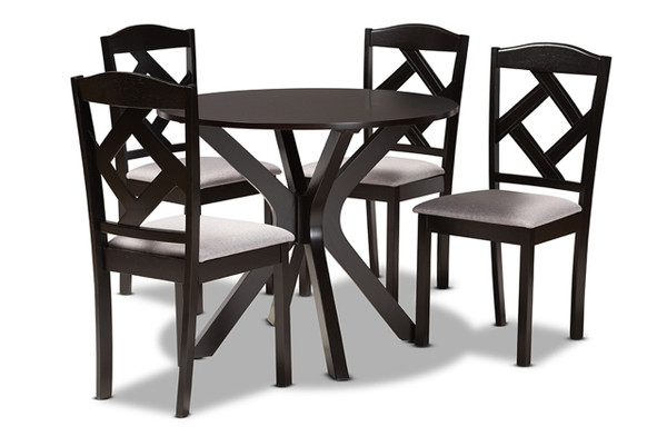 Carlin Modern Transitional Grey Fabric Upholstered And Dark Brown Finished Wood 5-Piece Dining Set Carlin-Grey/Dark Brown-5PC Dining Set