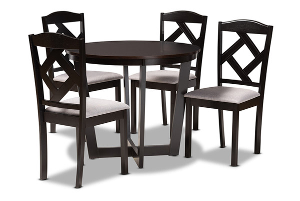 Morigan Modern Transitional Grey Fabric Upholstered And Dark Brown Finished Wood 5-Piece Dining Set Morigan-Grey/Dark Brown-5PC Dining Set