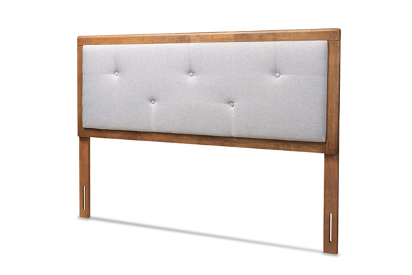 Abner Modern and Contemporary Transitional Light Grey Fabric Upholstered and Walnut Brown Finished Wood King Size Headboard MG9731-Light Grey/Walnut-King-HB