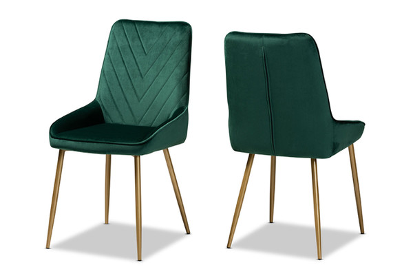 Priscilla Contemporary Glam and Luxe Green Velvet Fabric Upholstered and Gold Finished Metal 2-Piece Dining Chair Set DC177-Emerald Green Velvet/Gold-DC
