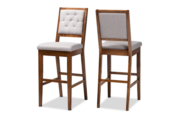 Gideon Modern and Contemporary Grey Fabric Upholstered and Walnut Brown Finished Wood 2-Piece Bar Stool Set RH2083BP-Grey/Walnut-BS
