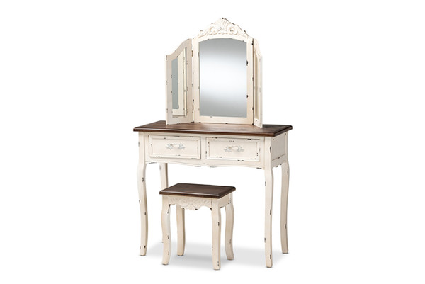 Levron Classic and Traditional Two-Tone Walnut Brown and Antique White Finished Wood 2-Piece Vanity Set JY20B092-Antique White-2PC Vanity Set