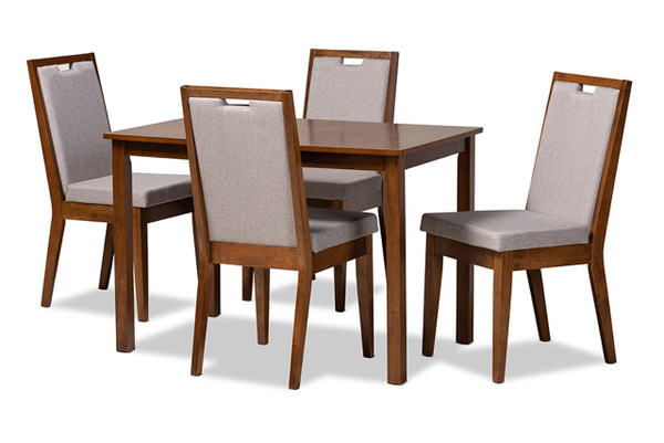 Rosa Modern and Contemporary Grey Fabric Upholstered and Walnut Brown Finished Wood 5-Piece Dining Set Rosa-Grey/Walnut-5PC Dining Set