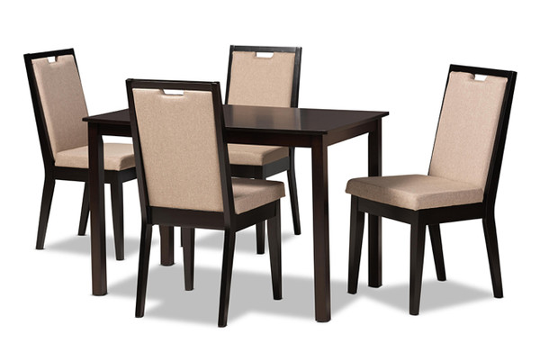 Rosa Modern and Contemporary Sand Fabric Upholstered and Dark Brown Finished Wood 5-Piece Dining Set Rosa-Sand/Dark Brown-5PC Dining Set