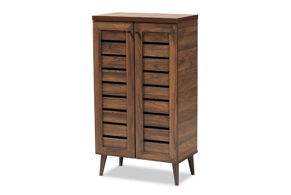 Salma Modern and Contemporary Walnut Brown Finished Wood 2-Door Shoe Storage Cabinet SESC70180WI-Columbia-Shoe Cabinet