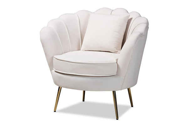 Garson Glam and Luxe Beige Velvet Fabric Upholstered and Gold Metal Finished Accent Chair DC-02-2-Velvet Beige-Chair