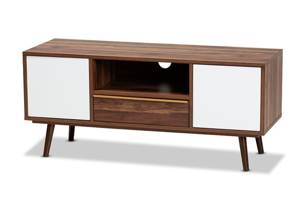 Grover Mid-Century Modern Two-Tone Cherry Brown and White Finished Wood 2-Door TV Stand NAB-008-Cherry/White
