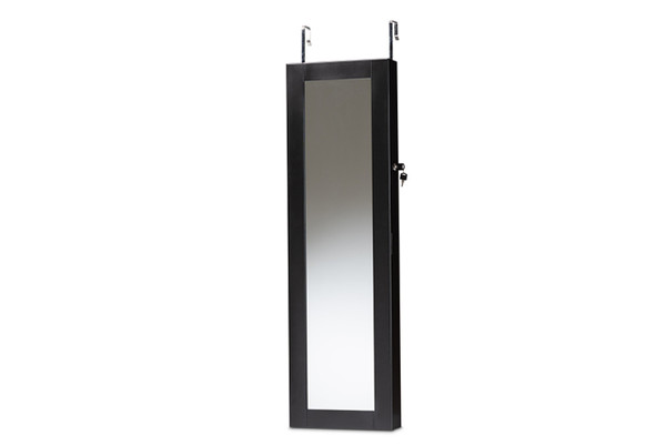 Richelle Modern and Contemporary Black Finished Wood Hanging Jewelry Armoire with Mirror JC24-BK-Black