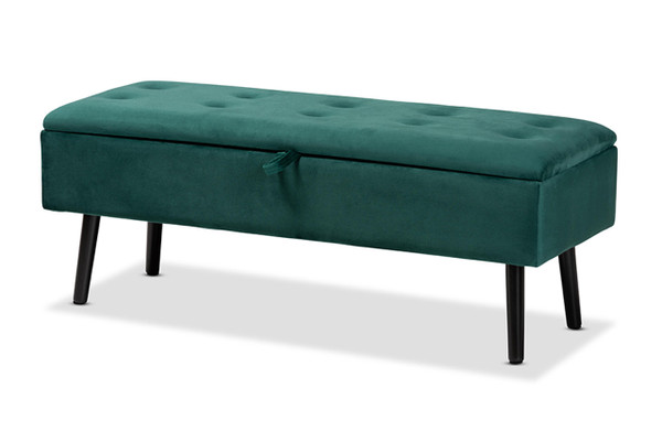 Caine Modern and Contemporary Green Velvet Fabric Upholstered and Dark Brown Finished Wood Storage Bench FZD020108-Green Velvet-Bench
