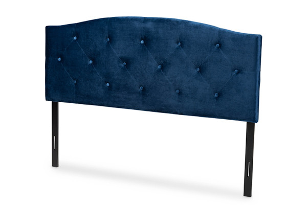 Leone Modern and Contemporary Navy Blue Velvet Fabric Upholstered Queen Size Headboard Leone-Navy Blue Velvet-HB-Queen